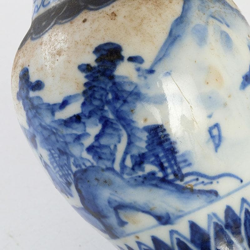 高橋道八 (華中亭道八) 作　染付　山水人物文　双耳瓶　花瓶　C　9387