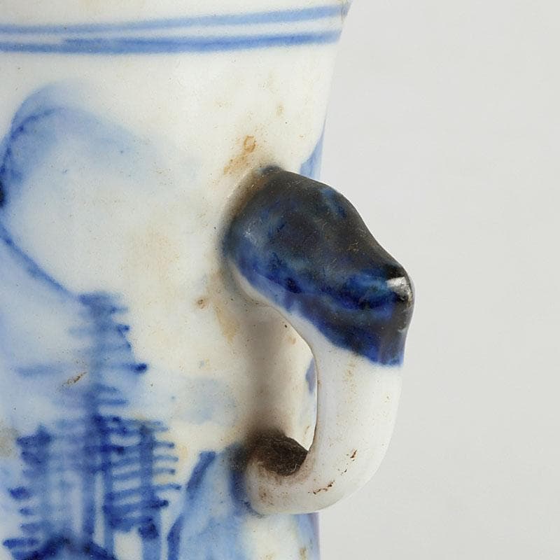 高橋道八 (華中亭道八) 作　染付　山水人物文　双耳瓶　花瓶　C　9387