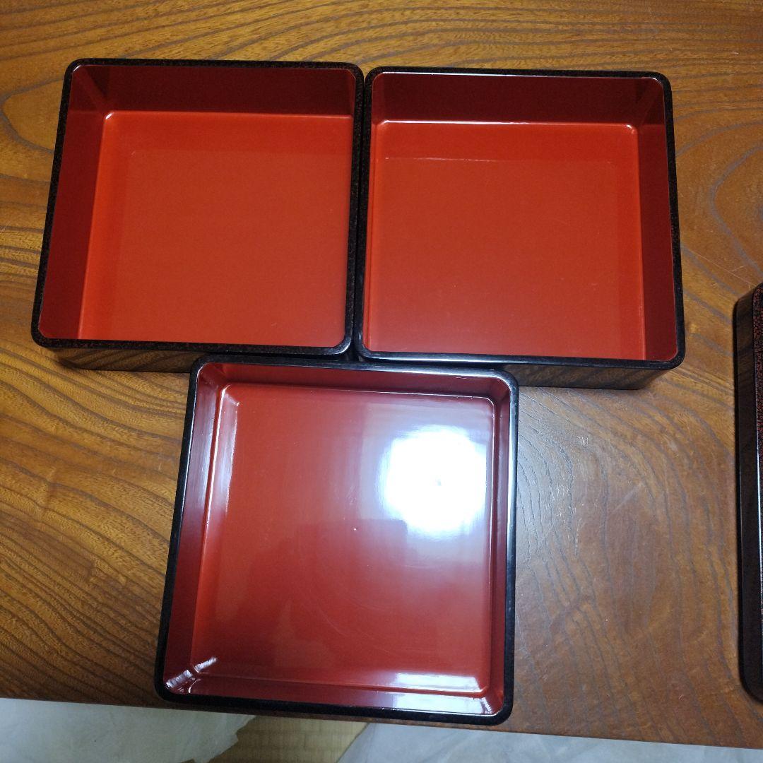 七々子塗　津軽塗　6、5寸重箱 3段　台付き