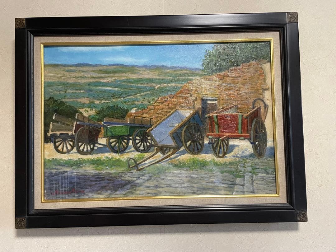 風景画 油彩画 黒フレーム　54×73