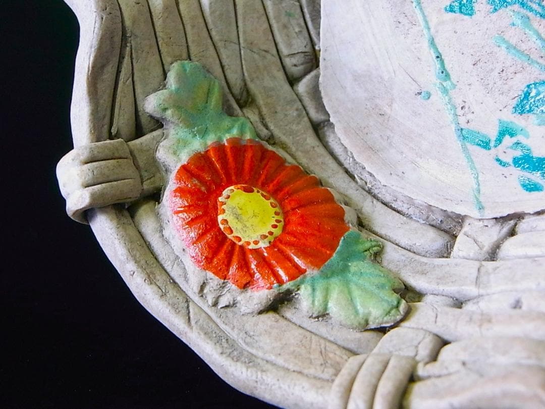 【 E918 】 素晴らしき超名品　明治期萬古焼上手作品　陽刻朝顔文飾り皿