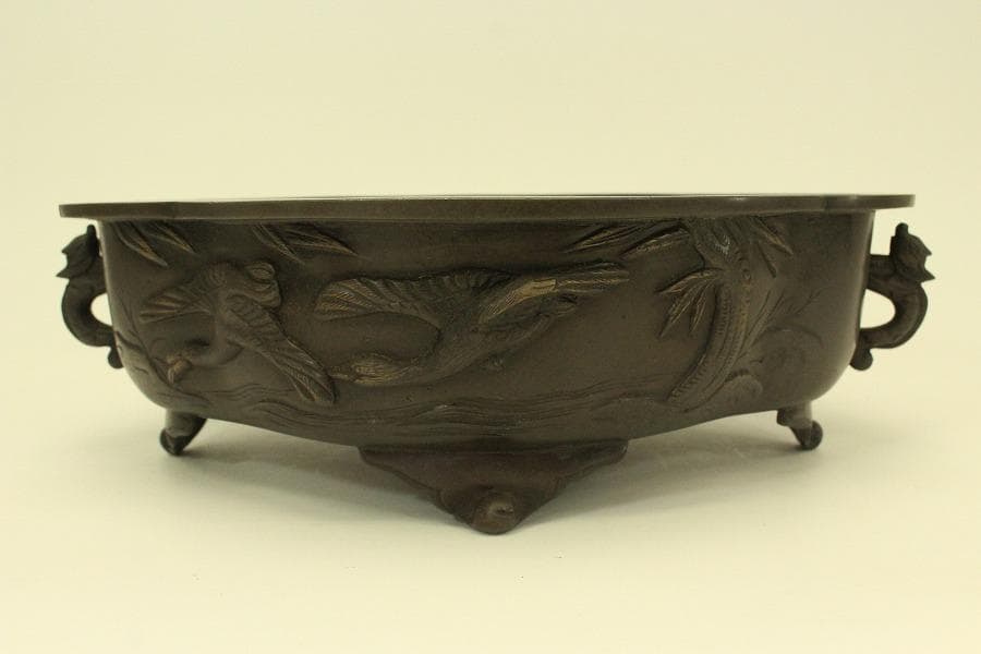 銅 水鳥模様 水盤(ZE490)