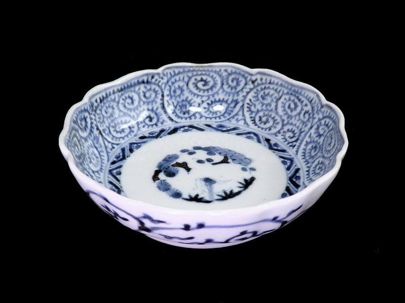 古伊万里　染付　蛸唐草に松竹梅の図　膾皿　２客　江戸期　E913AS-CSy