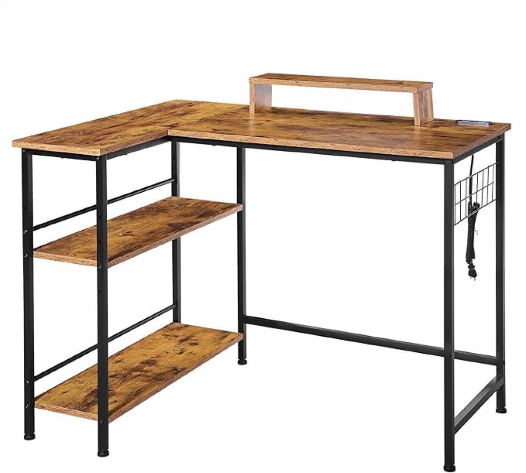 VECELOパソコンデスク L字デスク電源コンセント付き 117×80×74cm