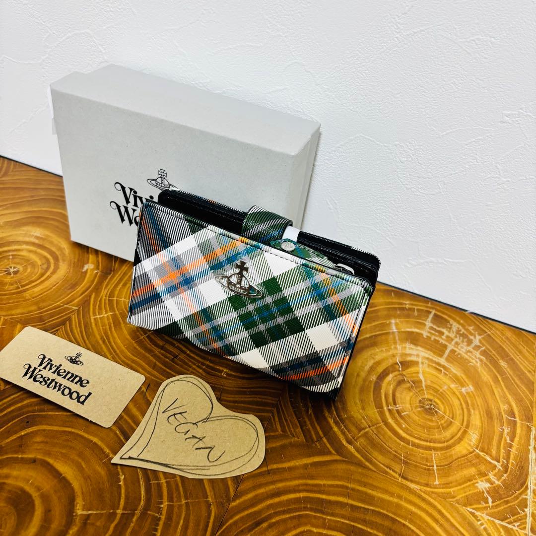 ヴィヴィアンウエストウッド 二つ折り財布 ダービー グリーン マルチカラー　新品
