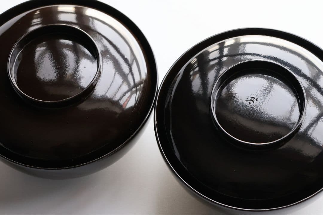 【MB192】輪島塗 宝尽くし金蒔絵 黒塗椀 二客 天然木漆塗 大正昭和 茶懐石