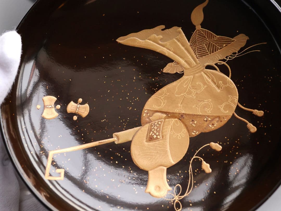 【MB192】輪島塗 宝尽くし金蒔絵 黒塗椀 二客 天然木漆塗 大正昭和 茶懐石