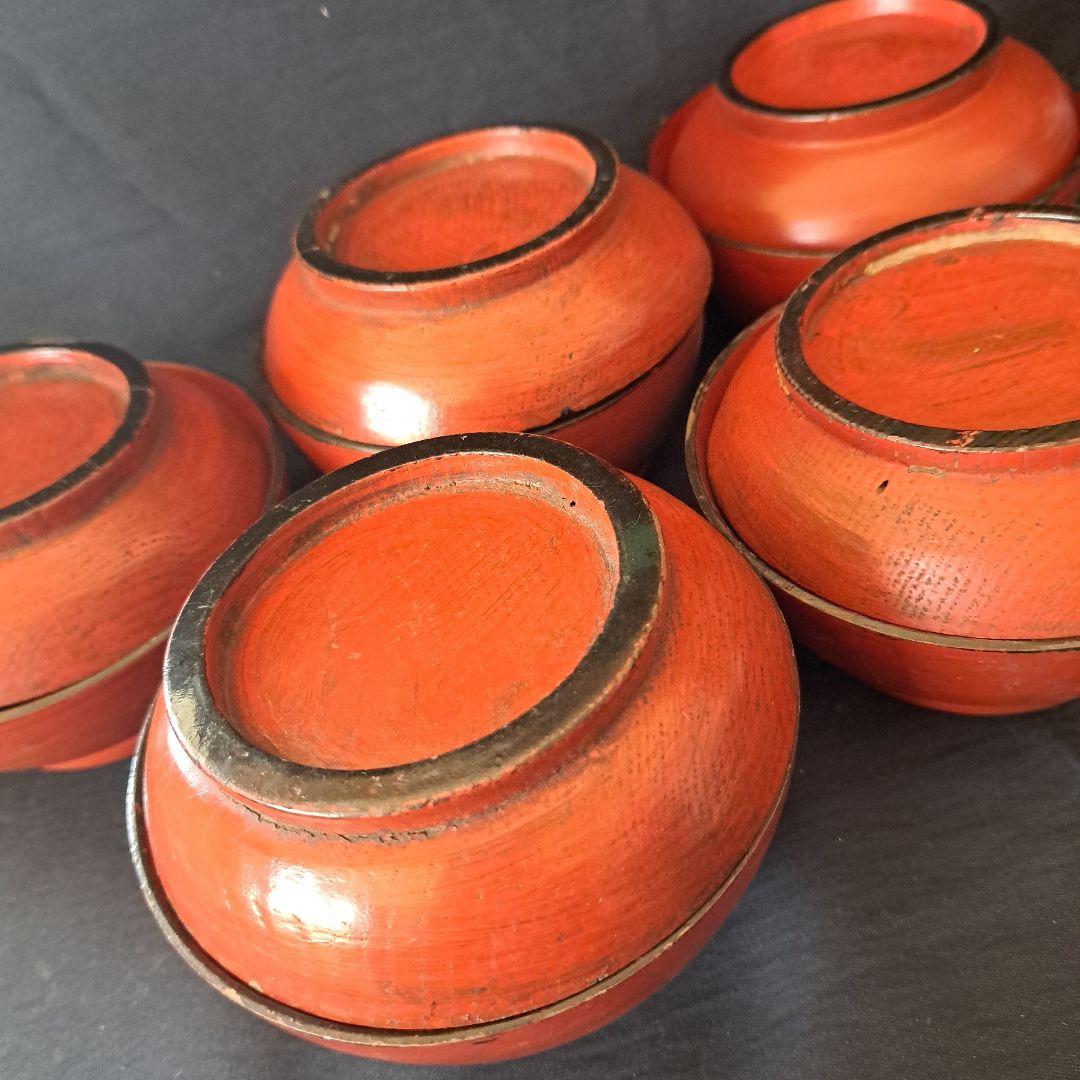 「根来(ねごろ)椀の渋み！」桃山時代？木製漆器(直径12cm) 5個セット 骨董