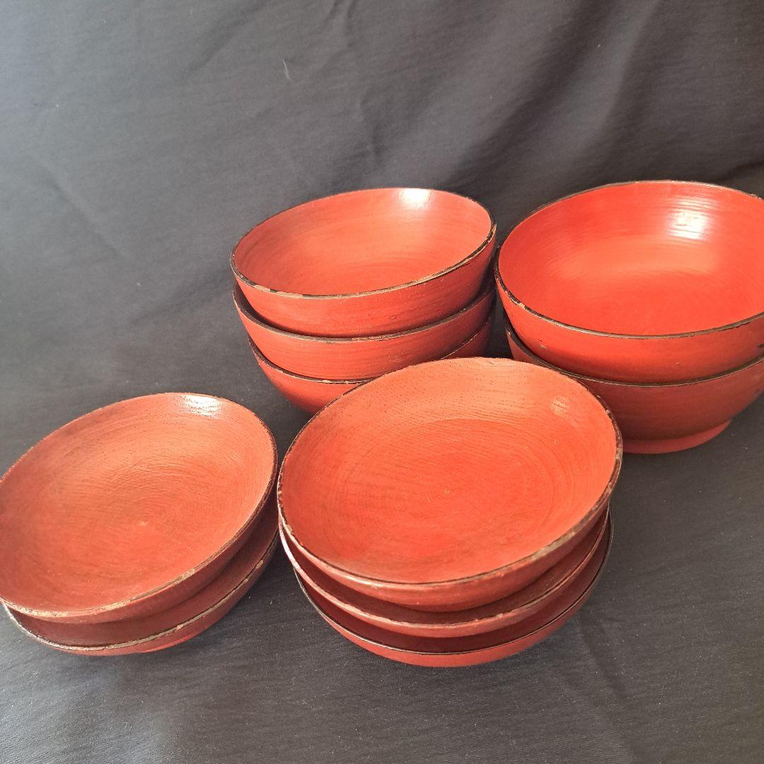 「根来(ねごろ)椀の渋み！」桃山時代？木製漆器(直径12cm) 5個セット 骨董