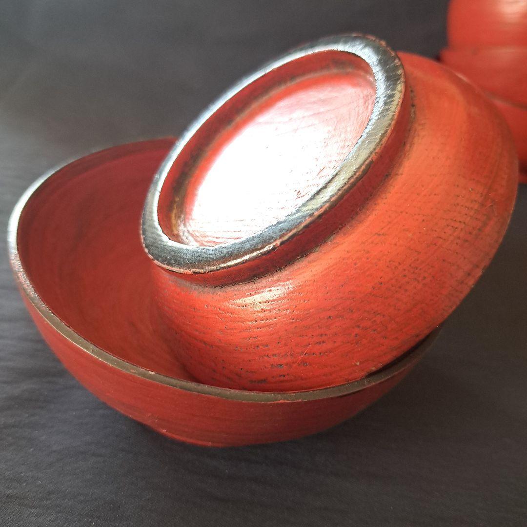 「根来(ねごろ)椀の渋み！」桃山時代？木製漆器(直径12cm) 5個セット 骨董
