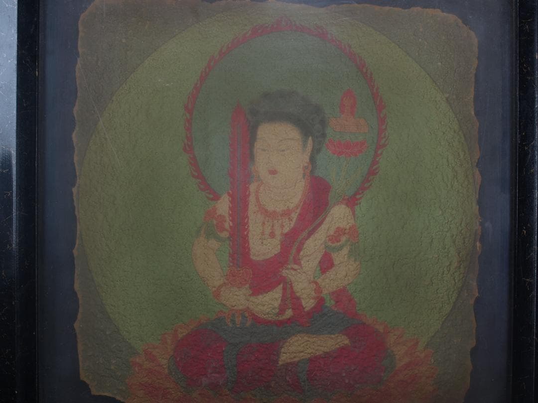 骨董市掘り出し品 中国唐時代　敦煌莫高窟壁画 彩絵　人物像 AK1737A6-1