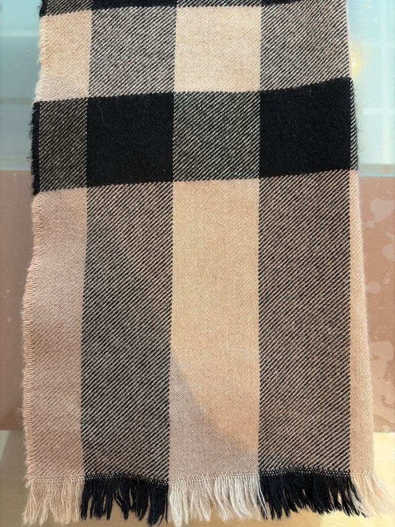 チェック柄マフラー ベージュ 黒