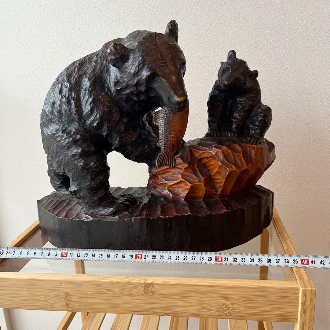 コヌサアイヌ作 木彫り熊 昭和35年 北海道民芸 手彫り 鮭くわえ ヴィンテージ