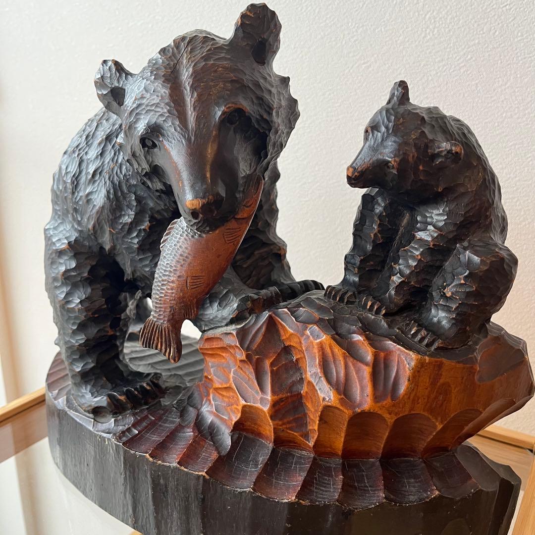 コヌサアイヌ作 木彫り熊 昭和35年 北海道民芸 手彫り 鮭くわえ ヴィンテージ