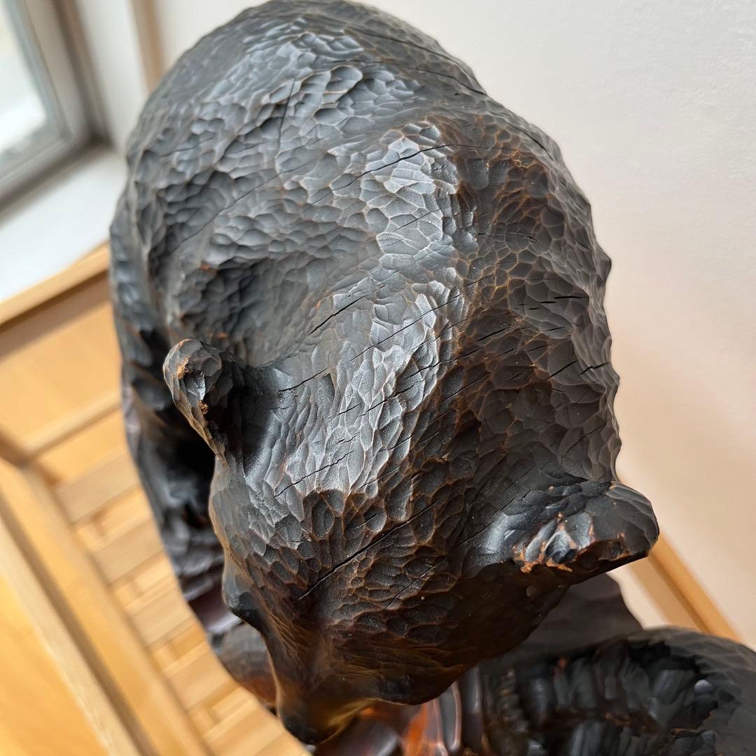 コヌサアイヌ作 木彫り熊 昭和35年 北海道民芸 手彫り 鮭くわえ ヴィンテージ