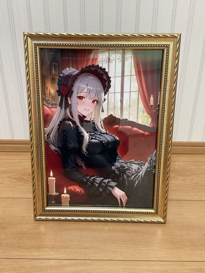 【1点もの】少女肖像画 額装入り オリジナルイラスト アート作品 優雅 美品