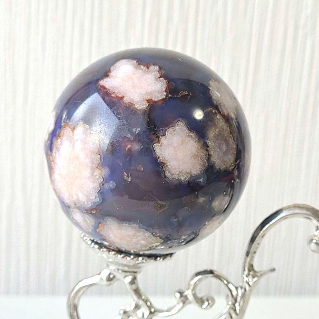 ブルーフラワーアゲート　桜瑪瑙　スフィア　丸玉　原石　ディスプレイ　コレクション