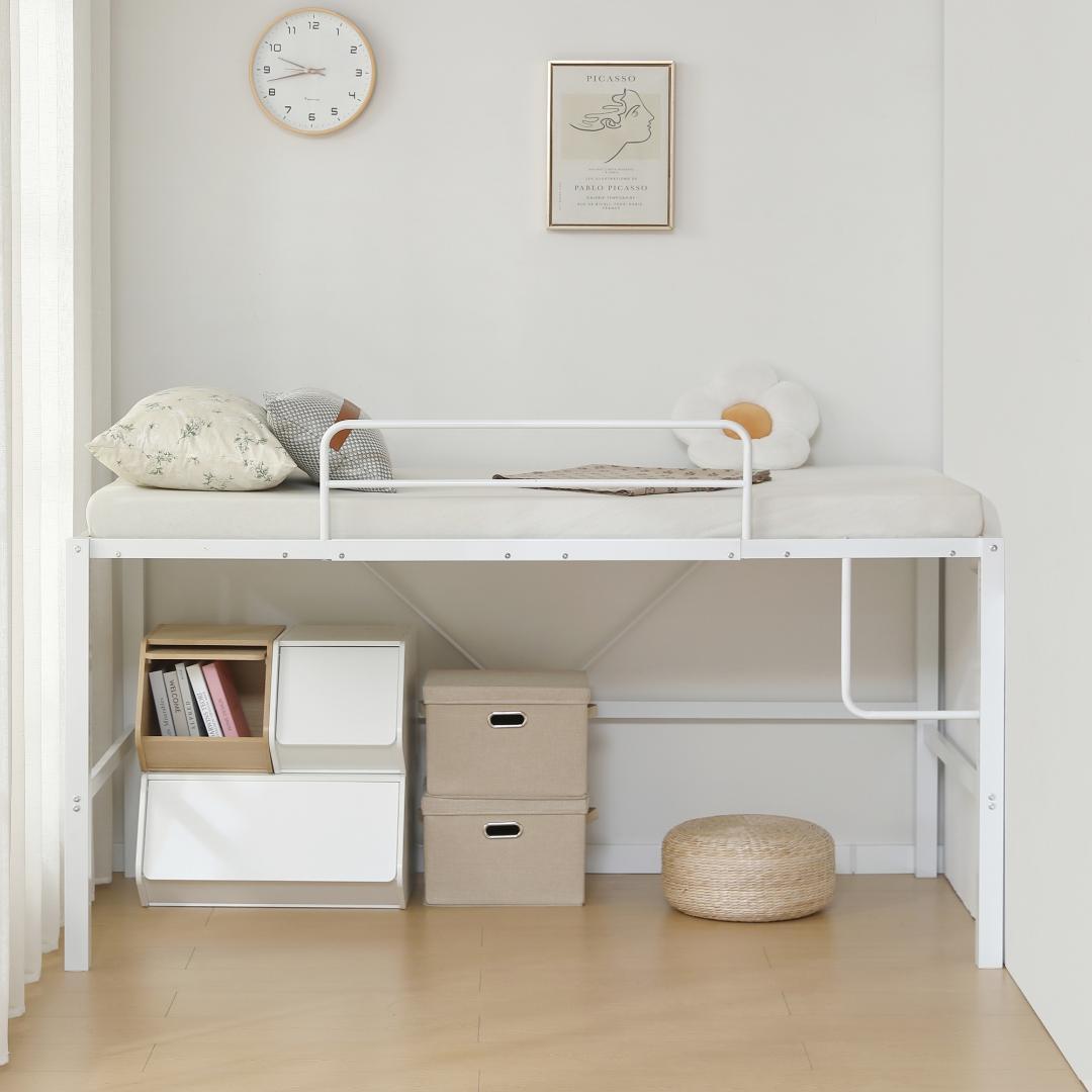 【ホワイト】高さ90cmロフトベッド パイプベッド シングルベッド 高さ調整可能