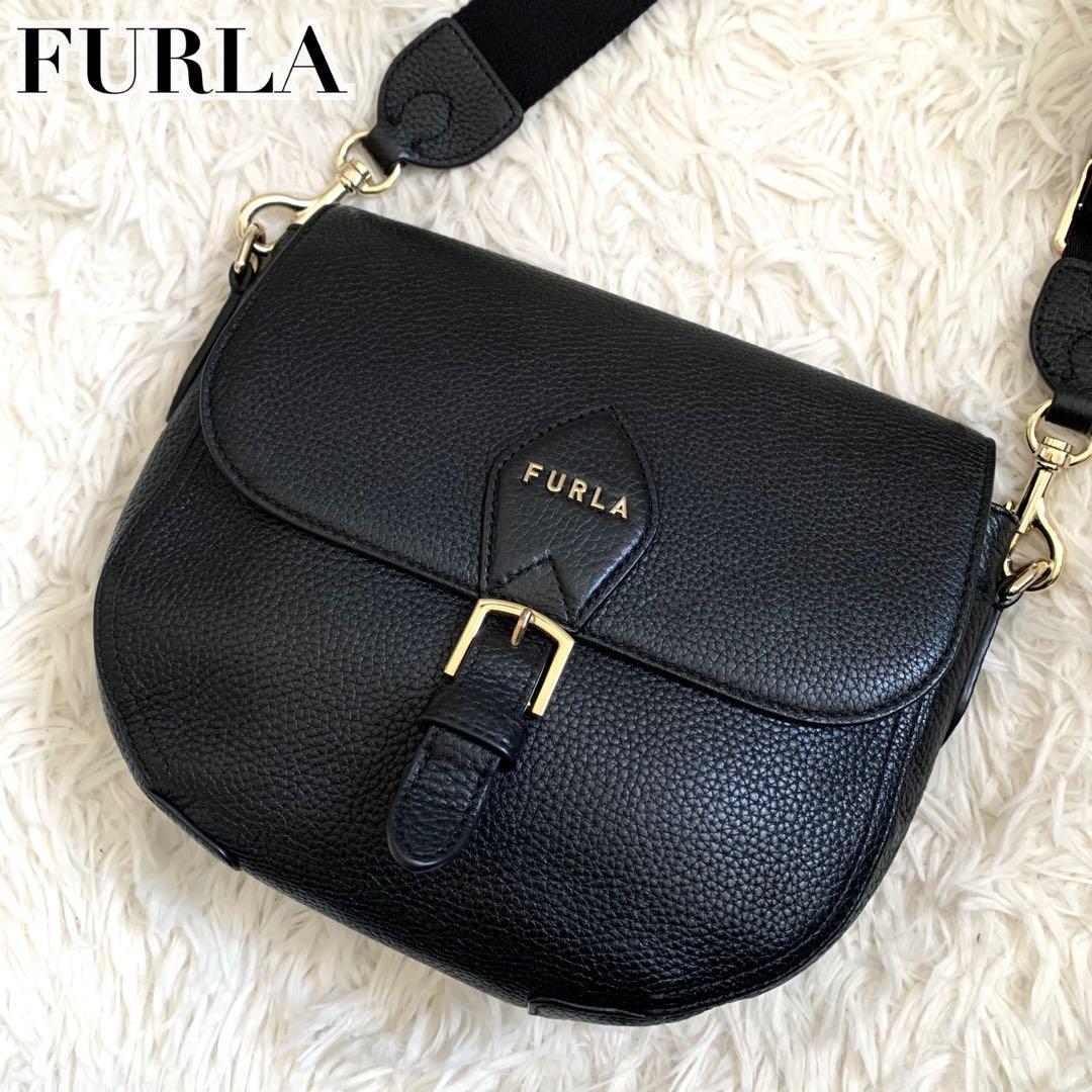極美品✨ フルラ ウラニア ショルダーバッグ レザー 現行 レア ロゴ 黒