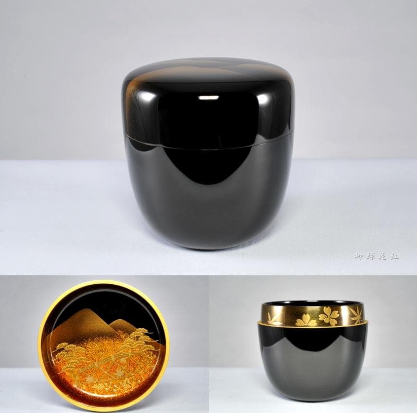 【たかちむ】井筒鳳斉 鷹ヶ峰蒔絵 大棗 立上り雲錦蒔絵 蓋裏光悦垣蒔絵