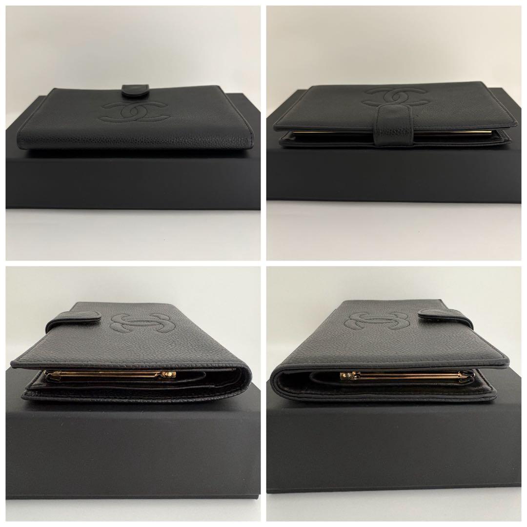 美品　シャネル　キャビアスキン　デカココ　がま口　二つ折り　長財布