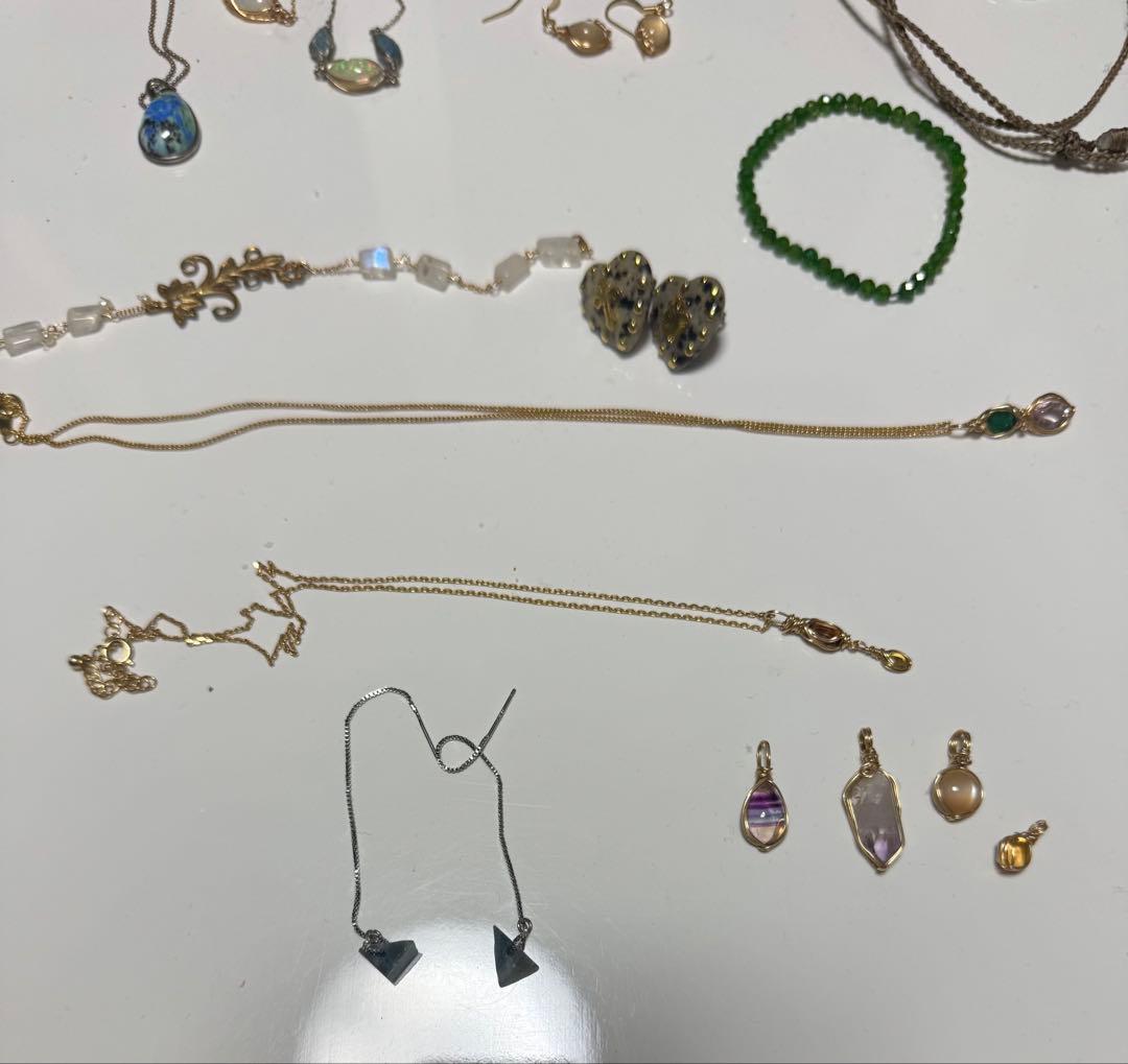 天然石　ネックレス　ピアス　セット　フカネ巻き　fukane 糸魚川翡翠