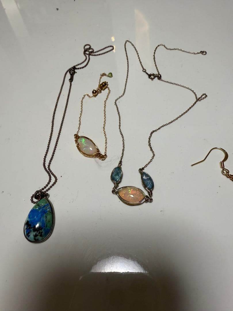 天然石　ネックレス　ピアス　セット　フカネ巻き　fukane 糸魚川翡翠