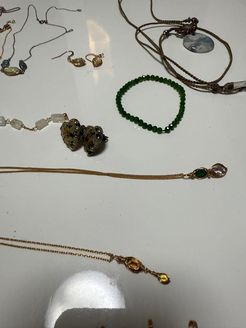 天然石　ネックレス　ピアス　セット　フカネ巻き　fukane 糸魚川翡翠