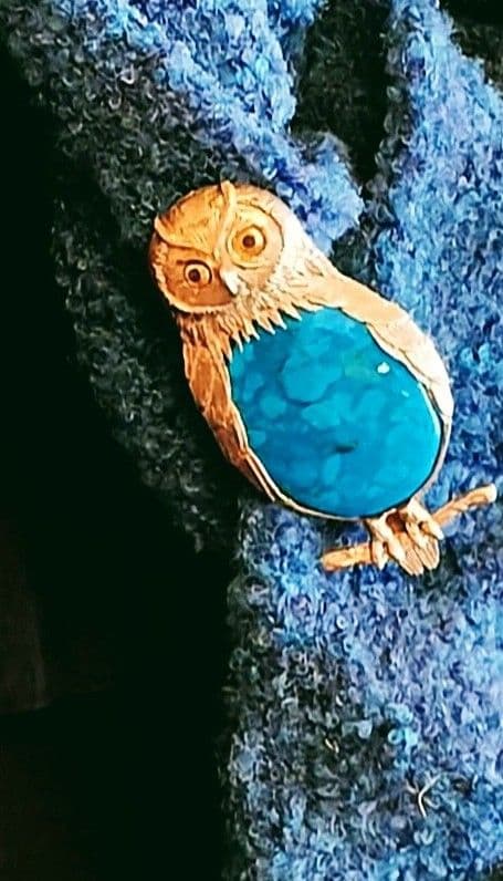 お値下げ！【希少】福島菊次郎　彫金ブローチ　シルバー&トルコ石