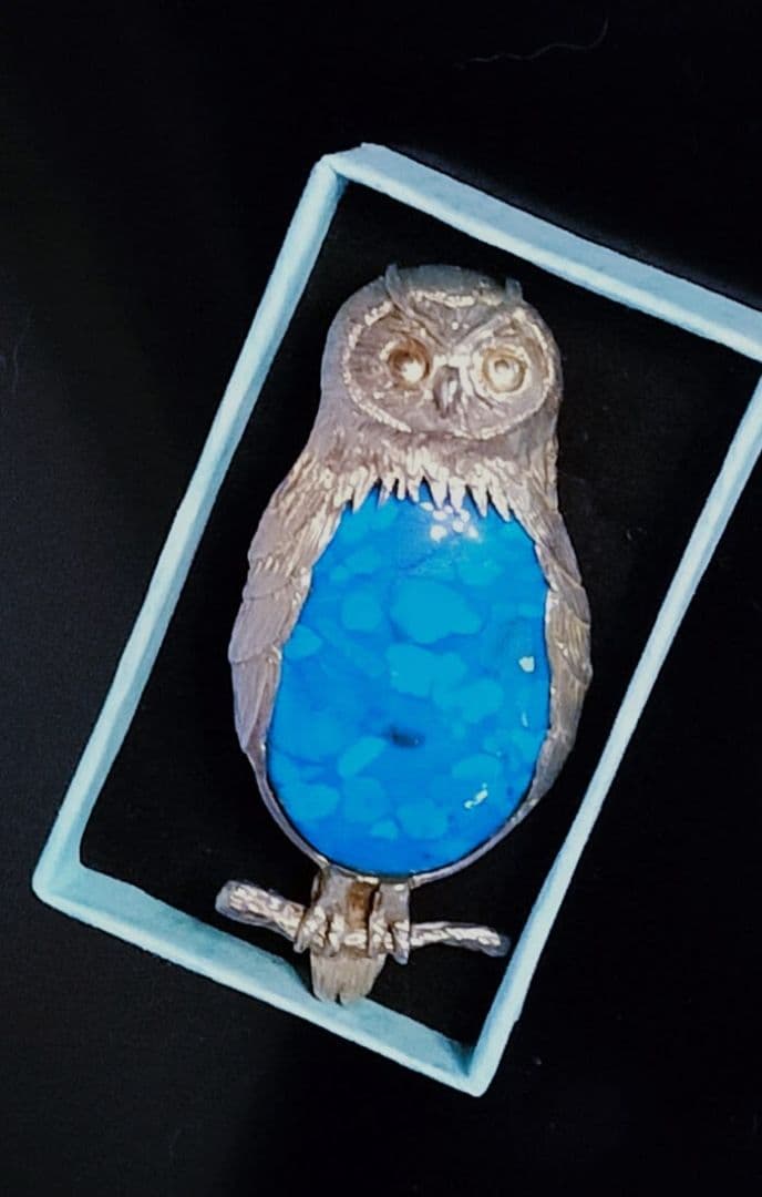 お値下げ！【希少】福島菊次郎　彫金ブローチ　シルバー&トルコ石