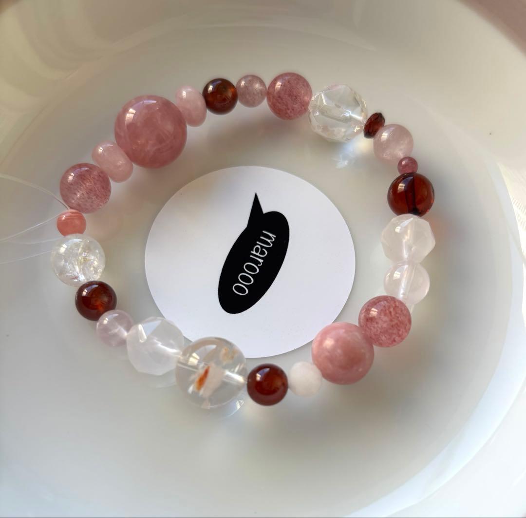 天然石ブレスレットタロガーネットディープローズクォーツアンバー水晶