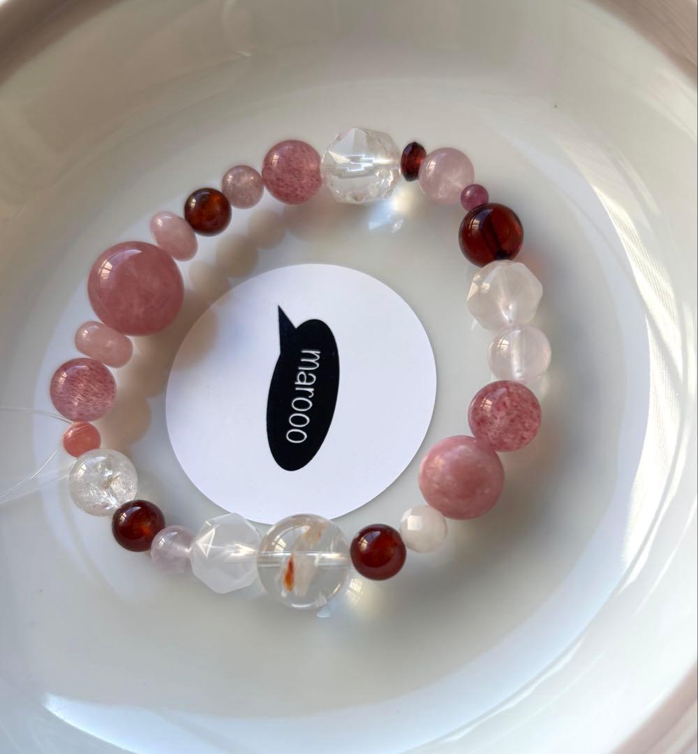 天然石ブレスレットタロガーネットディープローズクォーツアンバー水晶