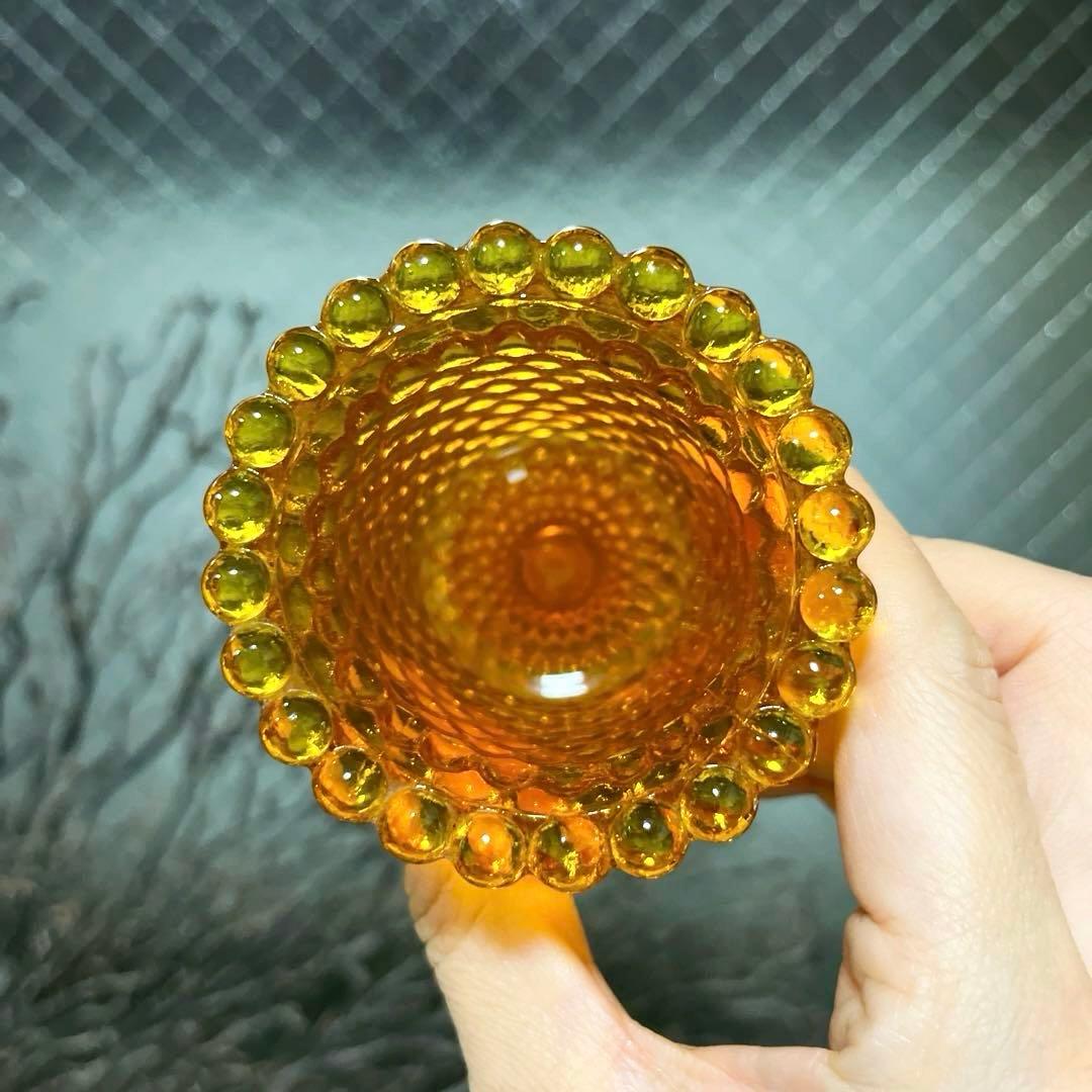 骨董　時代ガラス　希少　橙色　黄色暈し　霰プレス　あられ　氷コップ　ウラン １客