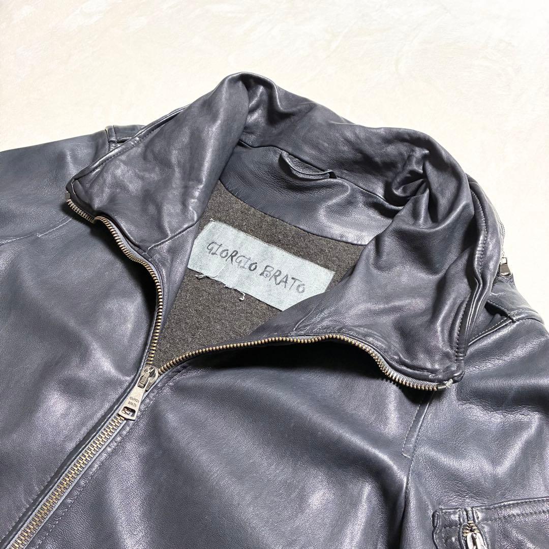【美品】GIORGIO BRATO☆レザージャケット☆ライダース☆羊革☆墨黒☆