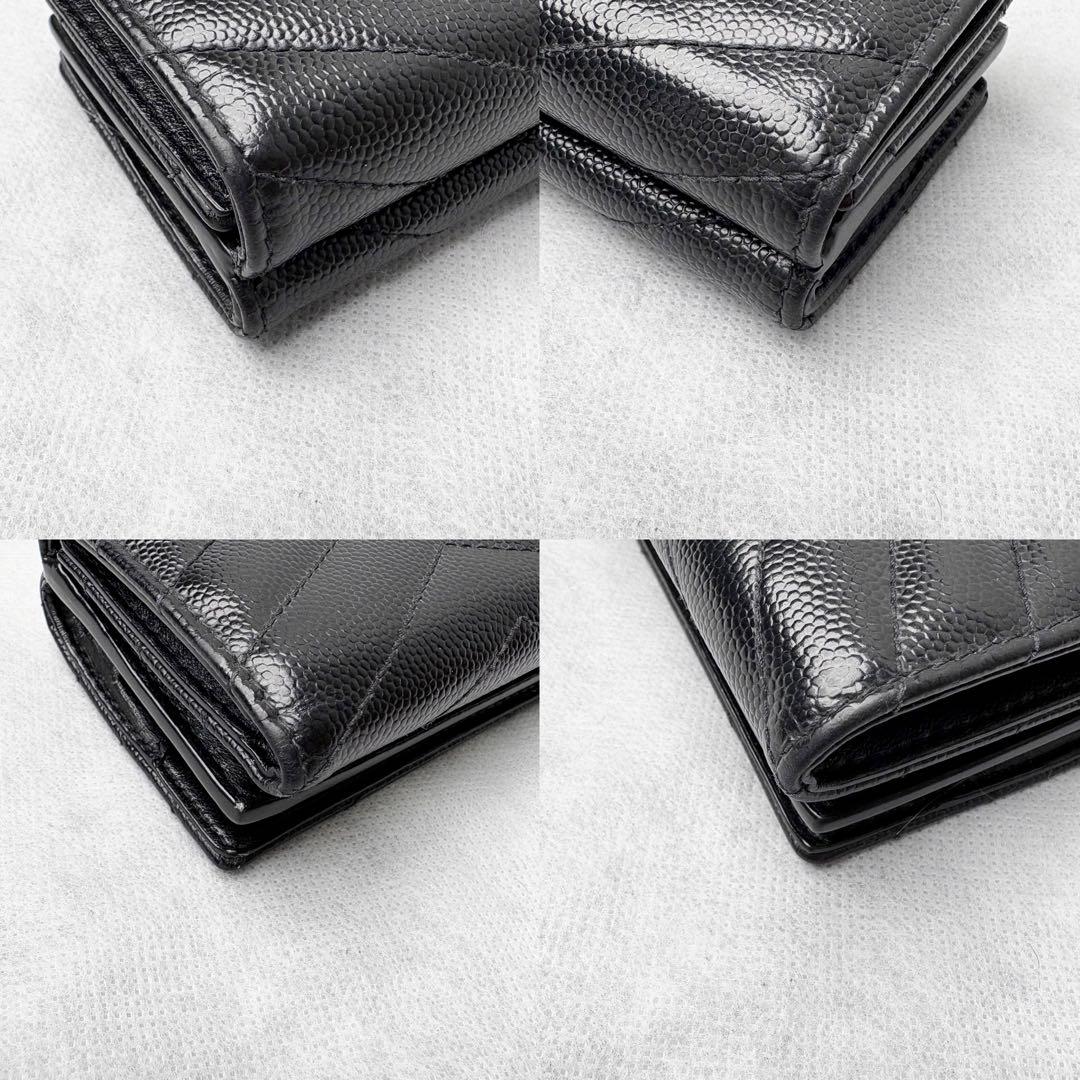 サンローラン 三つ折り財布 Vステッチ カサンドラ レザー オリガミ YSLロゴ