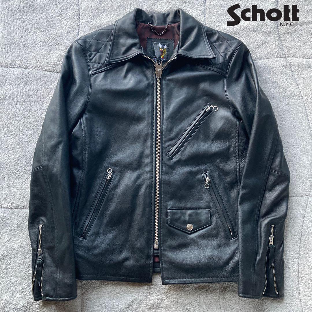 希少・極美品　ショット　羊革　パデッドトラッカージャケット シングルライダース