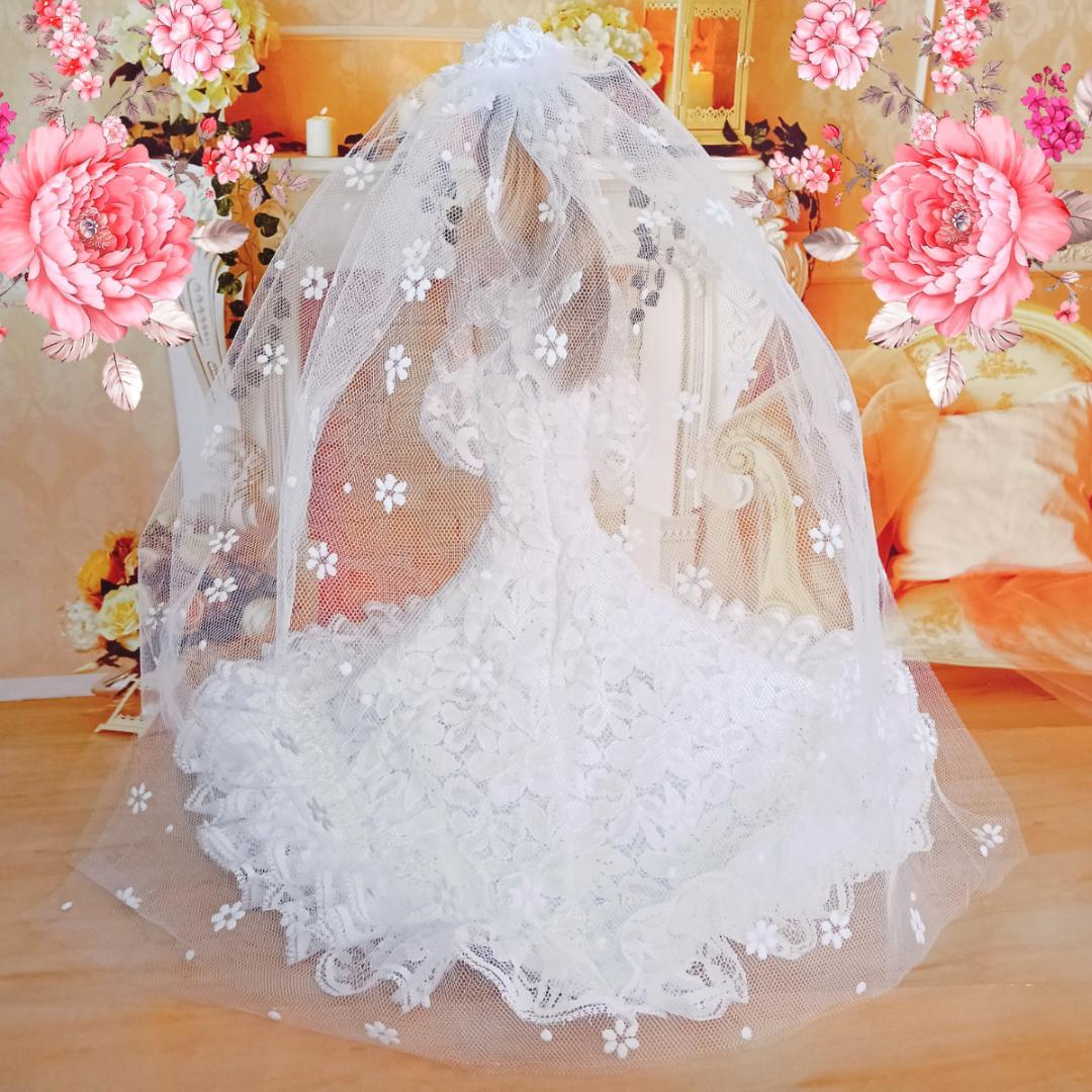 ジェニーサイズ　マーメイド　ウェディングドレス　手作り　ドール服　ドールドレス