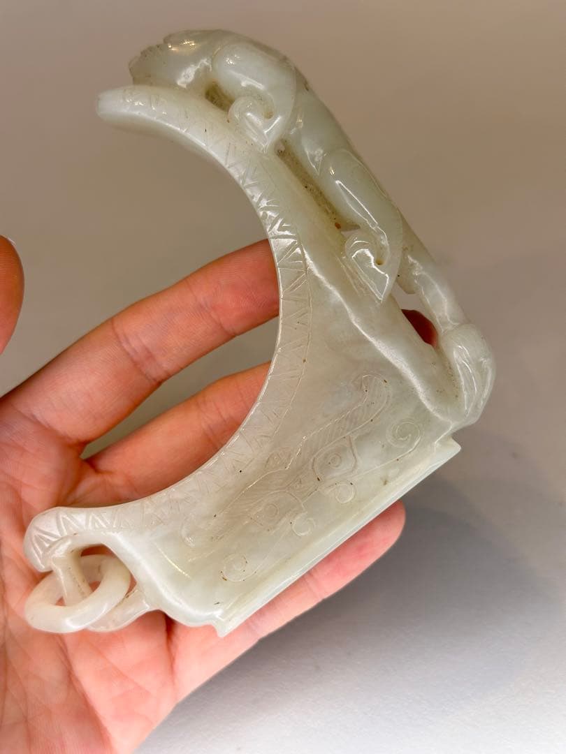 白玉 龍紋 筆架 龍彫 雕刻 文房具 古董品