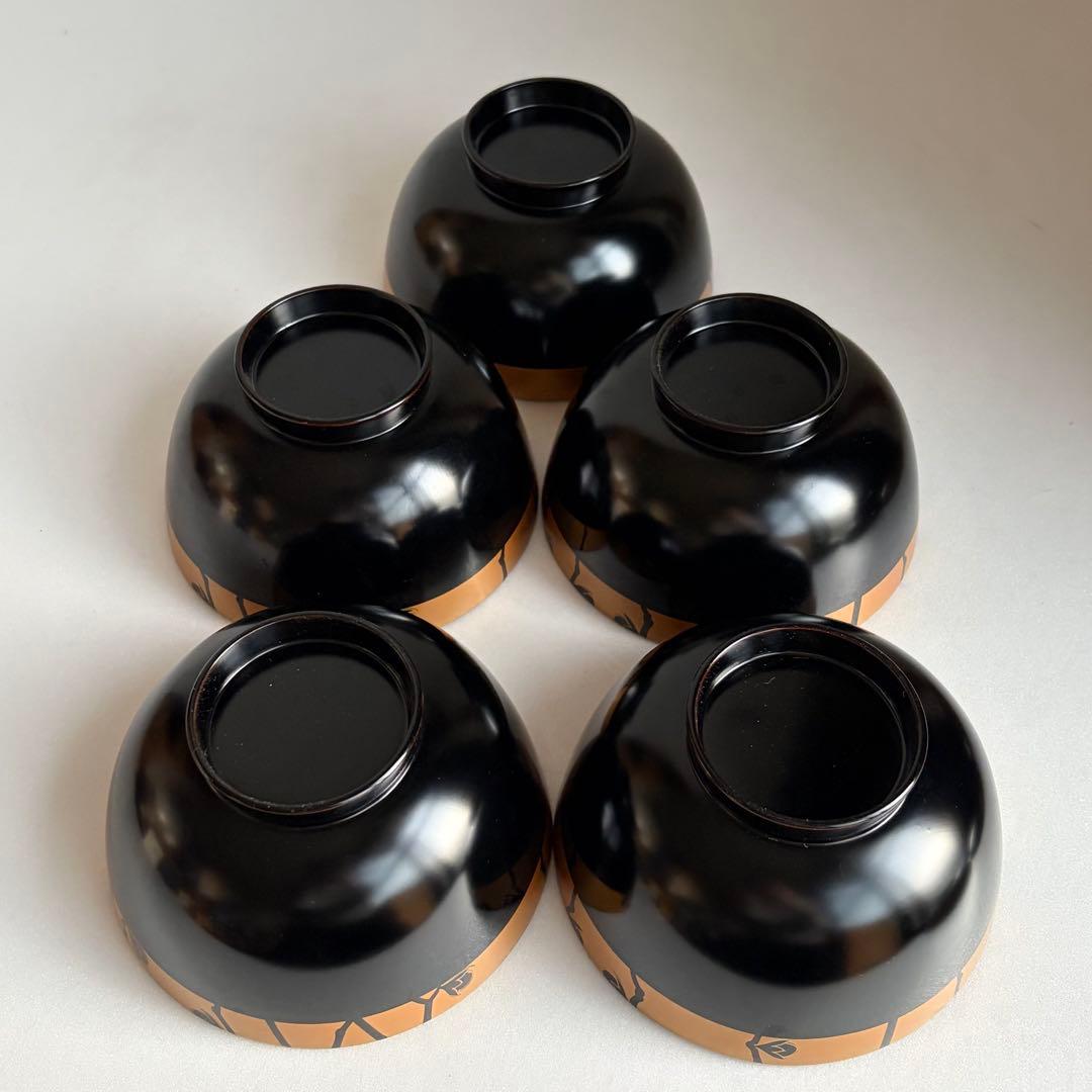 木製漆器　金蒔絵吸物椀五客　お椀　蓋付き椀　雑煮椀　お雑煮椀