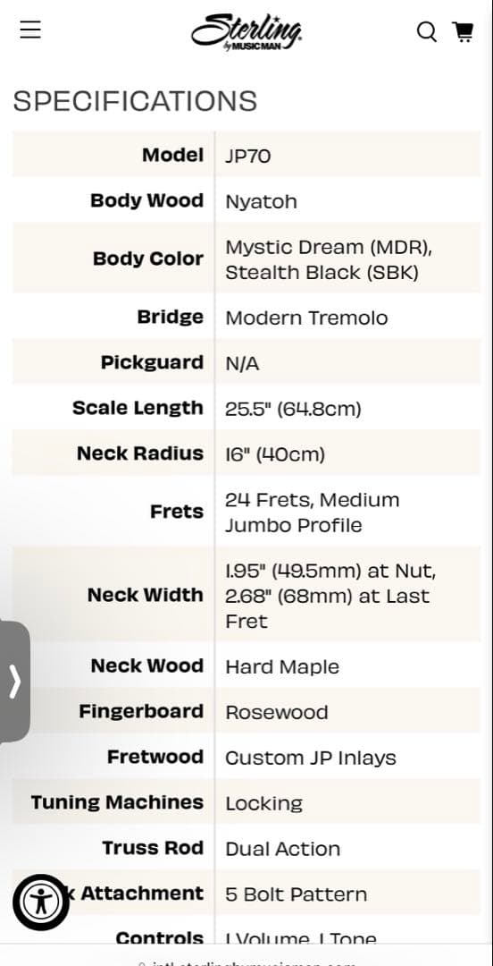 ギター sterling jp70