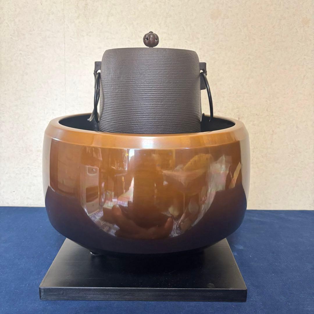 風炉 茶釜 電熱器 唐銅面取風炉 糸目筒釜 野々田製電熱器 前瓦 敷板 茶道具