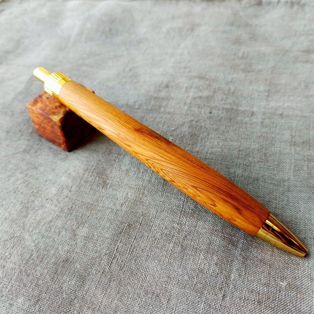 屋久杉　ハンドメイド　木軸ボールペン　G2　天然木　ゴールド