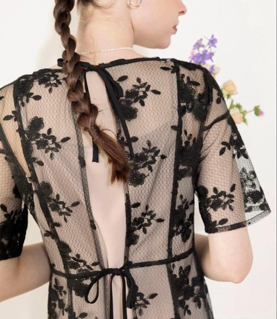 【美品】Leja 花柄後ろリボン半袖キャミワンピースセットアップドレス　S