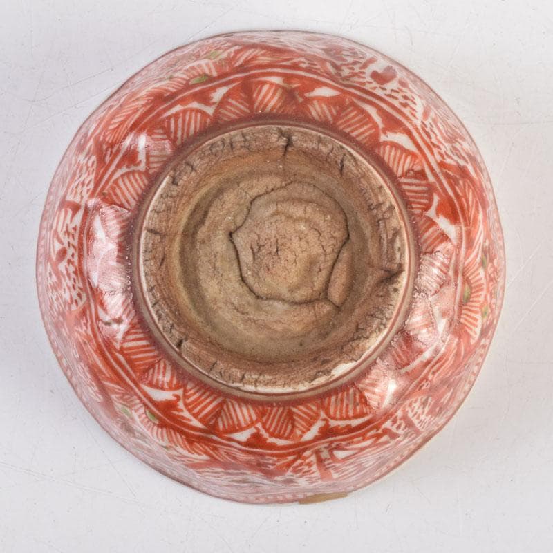 九谷焼　古九谷　赤絵　花人物文　盃　ぐい呑　N　9175