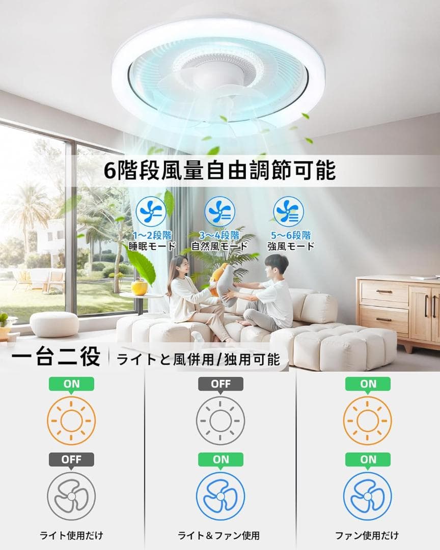 「スイングで360°首振り＆回転」シーリングファンライト ファン付き照明