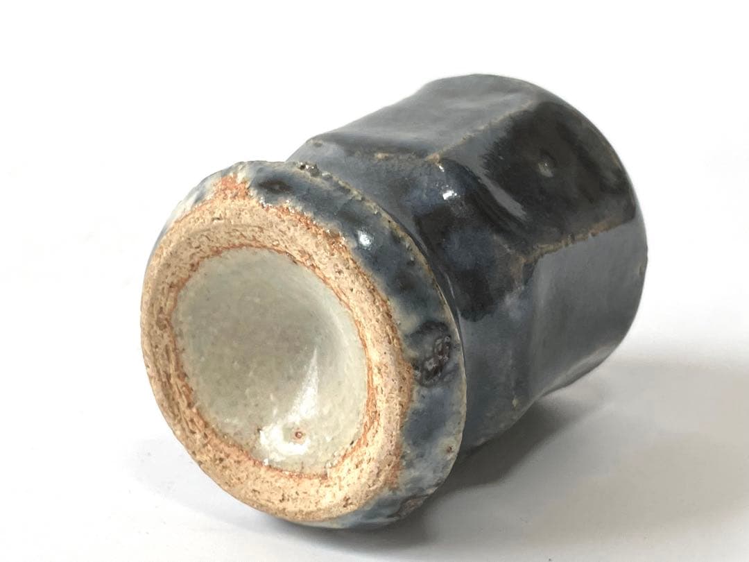 陶芸家　河井寛次郎　？　呉須　面取　盃　ぐい呑　酒器　脚付盃　瑠璃