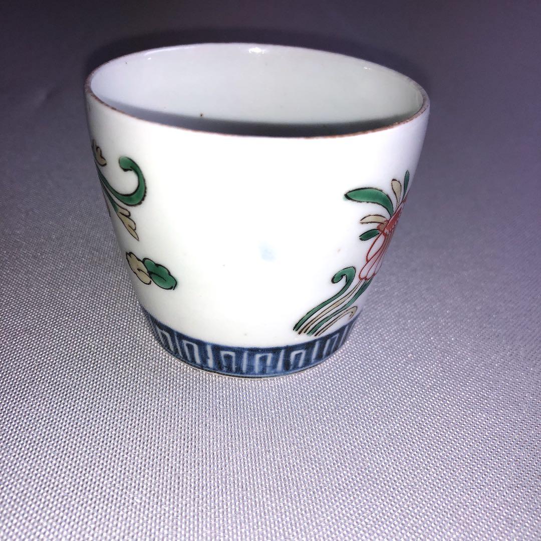 珍品　古伊万里色絵　海底貝文様　そば猪口