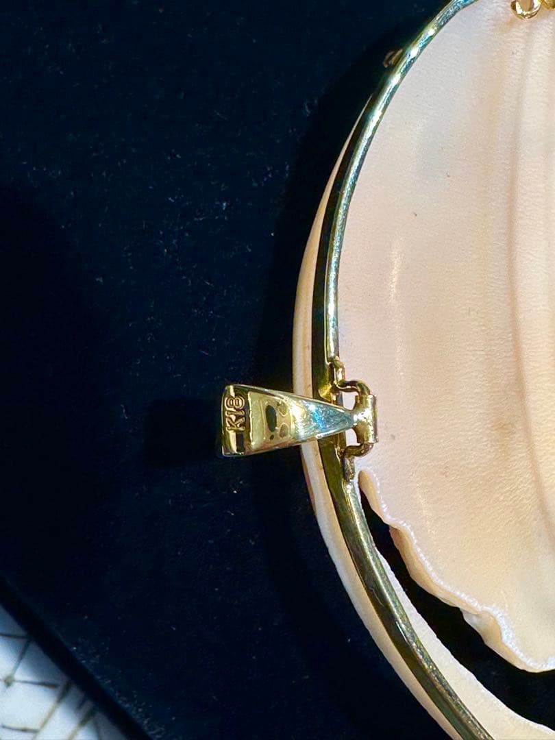 K18 直径7cm月と少女のカメオ ブローチペンダントトップ兼用