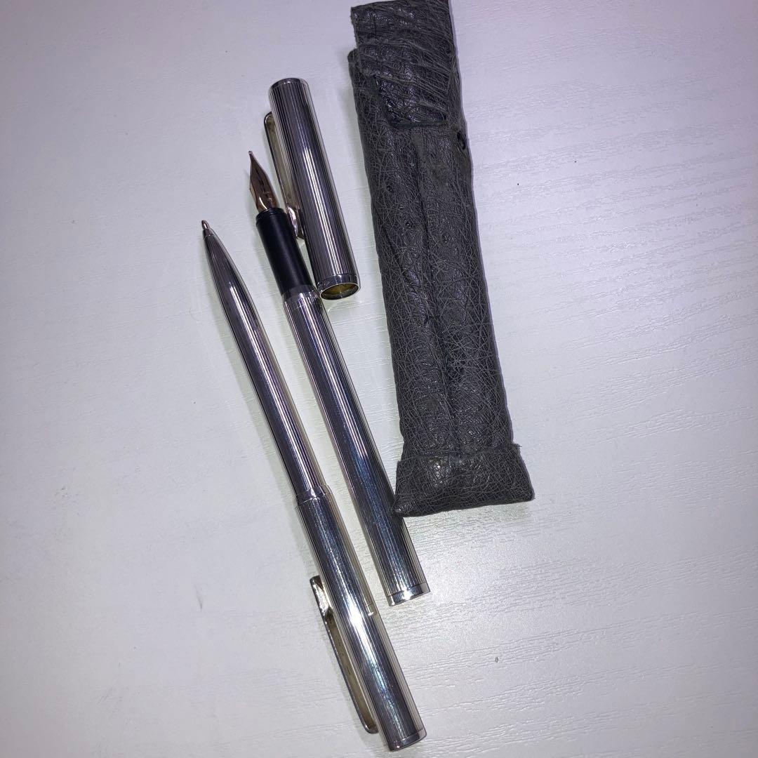 ダンヒル シルバー 万年筆 ボールペン セット ケース付き