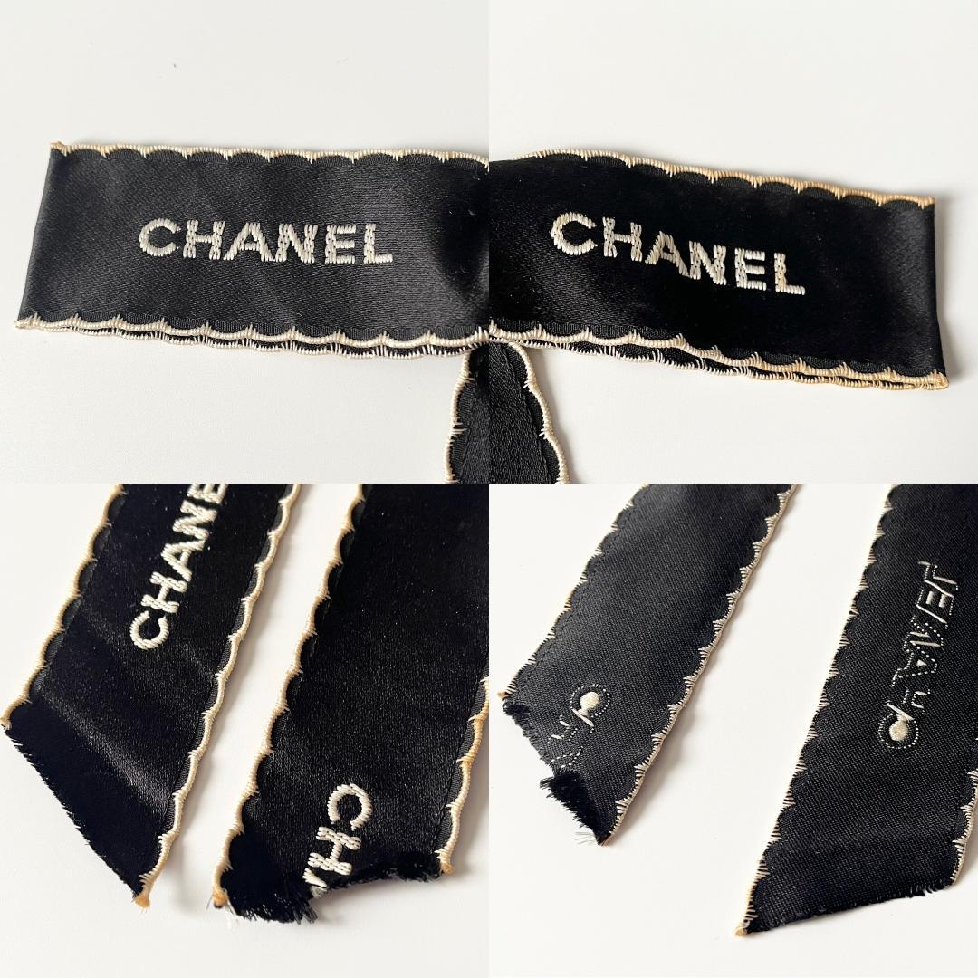 シャネル リボン ブローチ ブラック×ホワイトステッチ コメあり ヴィンテージ